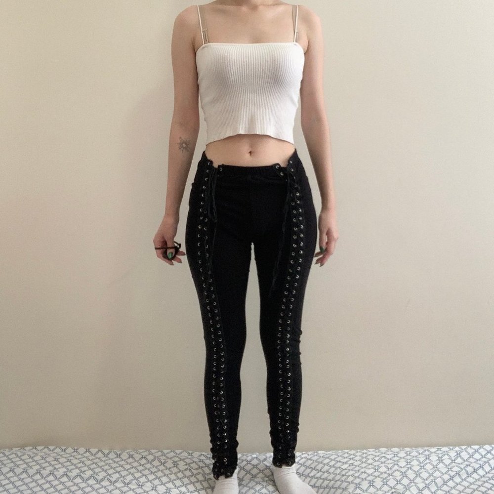 Black Lace Up Leggings Corset Pants Hot Topic See You Monday Small Punk Rock